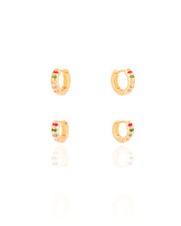 Dupla de Argolas Pontos de Luz Coloridos Banhado a Ouro 18K