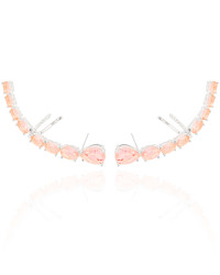 Ear Cuff Pontos de Luz Ovais Safira Rosa Cravejado Cristal Ródio Branco