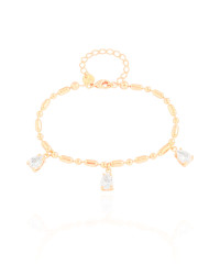 Pulseira Gomos Gotas Cristal Banhado a Ouro 18K
