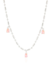 Gargantilha Gomos Gotas Safira Rosa Ródio Branco - 40 cm