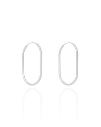 Brinco Argola Encaixe Fio Oval 3.1 cm Ródio Branco