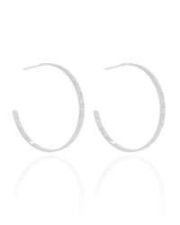 Brinco Argola Reta Esteira Texturizada 3.6 cm Ródio Branco