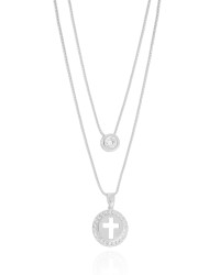 Gargantilha Dupla Veneziana Cruz e Ponto de Luz Cristal Ródio Branco