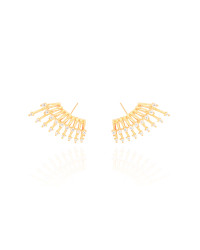 Ear Cuff Filetes Cravejados Cristal Banhado a Ouro 18K