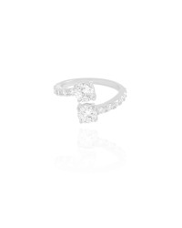 Anel Ajustável Pontos de Luz Cravejado Cristal Tamanho G Ródio Branco