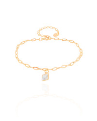 Pulseira Elos Ponto de Luz Quadrado Cristal Banhado a Ouro 18K