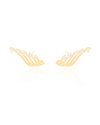 Ear Cuff Filetes Corações Cristal Banhado a Ouro 18K